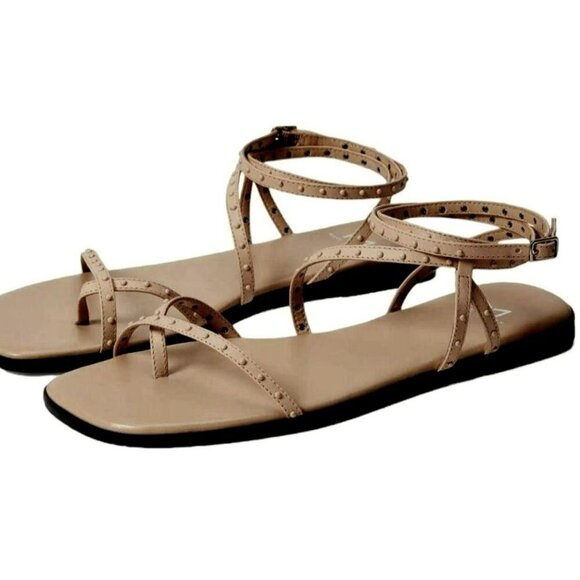 Marc Fisher NALICA Nude Leather Studded Strappy Wrap Sandal SZ 6M Square Toe NEW - Picture 3 of 10